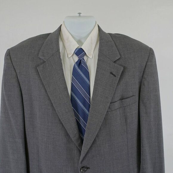 Jos A Bank Traveler's Collecton Gray Twill Wool Blazer‎ 44L 2 Button Tagged 44R - Picture 1 of 13